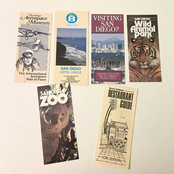 Vintage Lot of 6  San Diego Brochures Park Zoo Hotel Museum Pamphlets - Picture 1 of 16